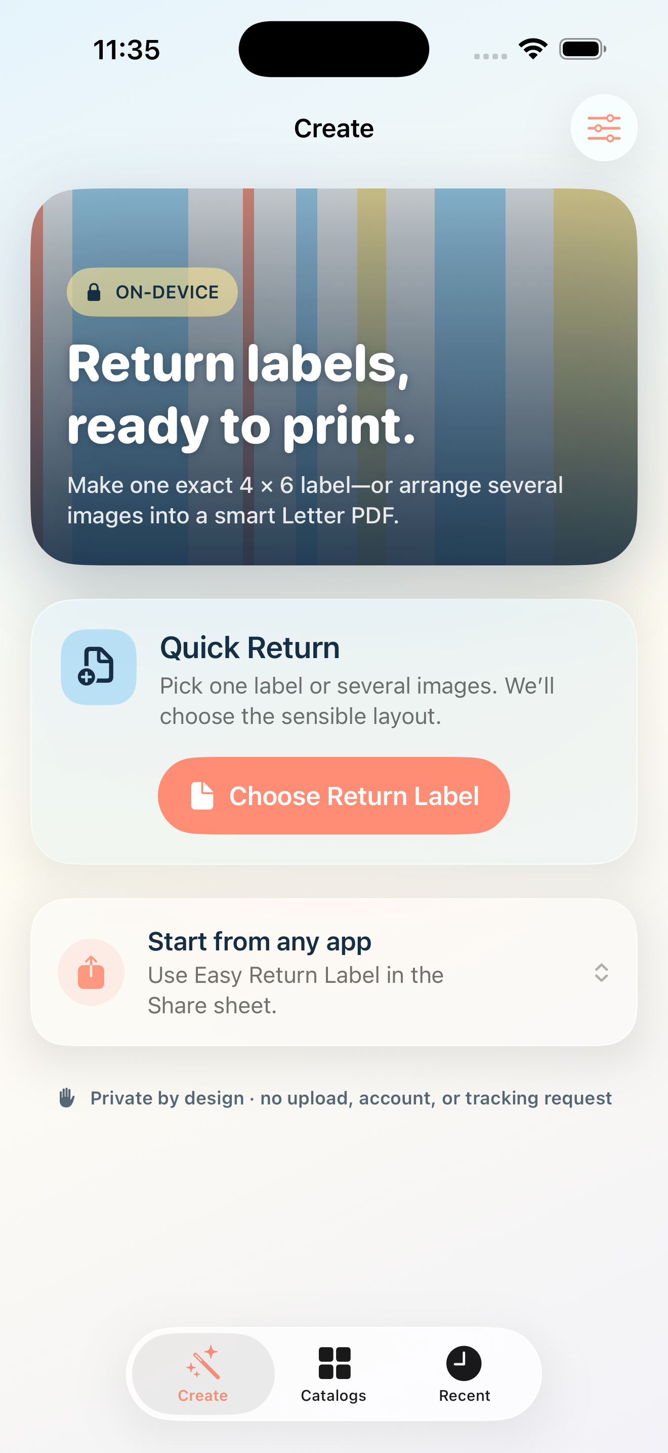 Quick Return Easy Return Label app screen