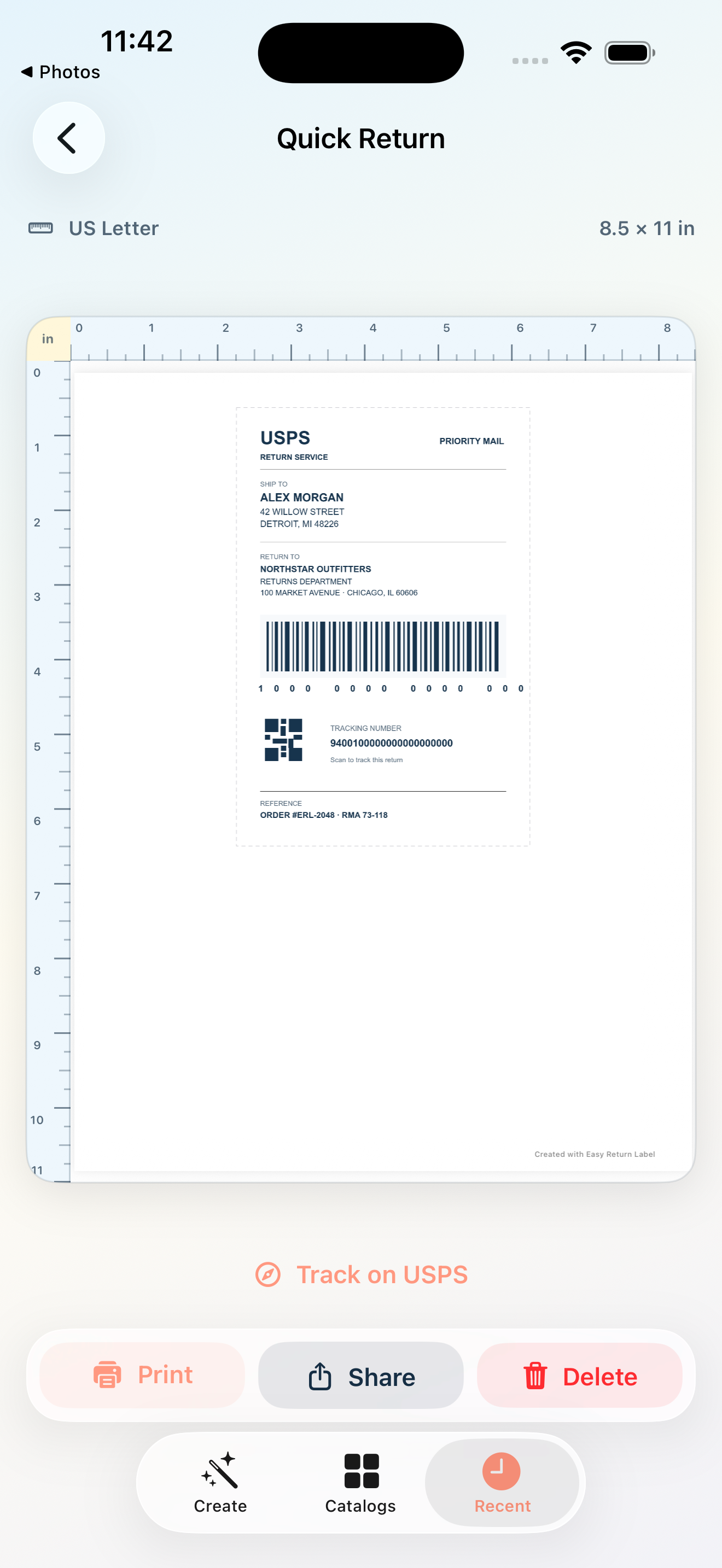 Print Preview Easy Return Label app screen