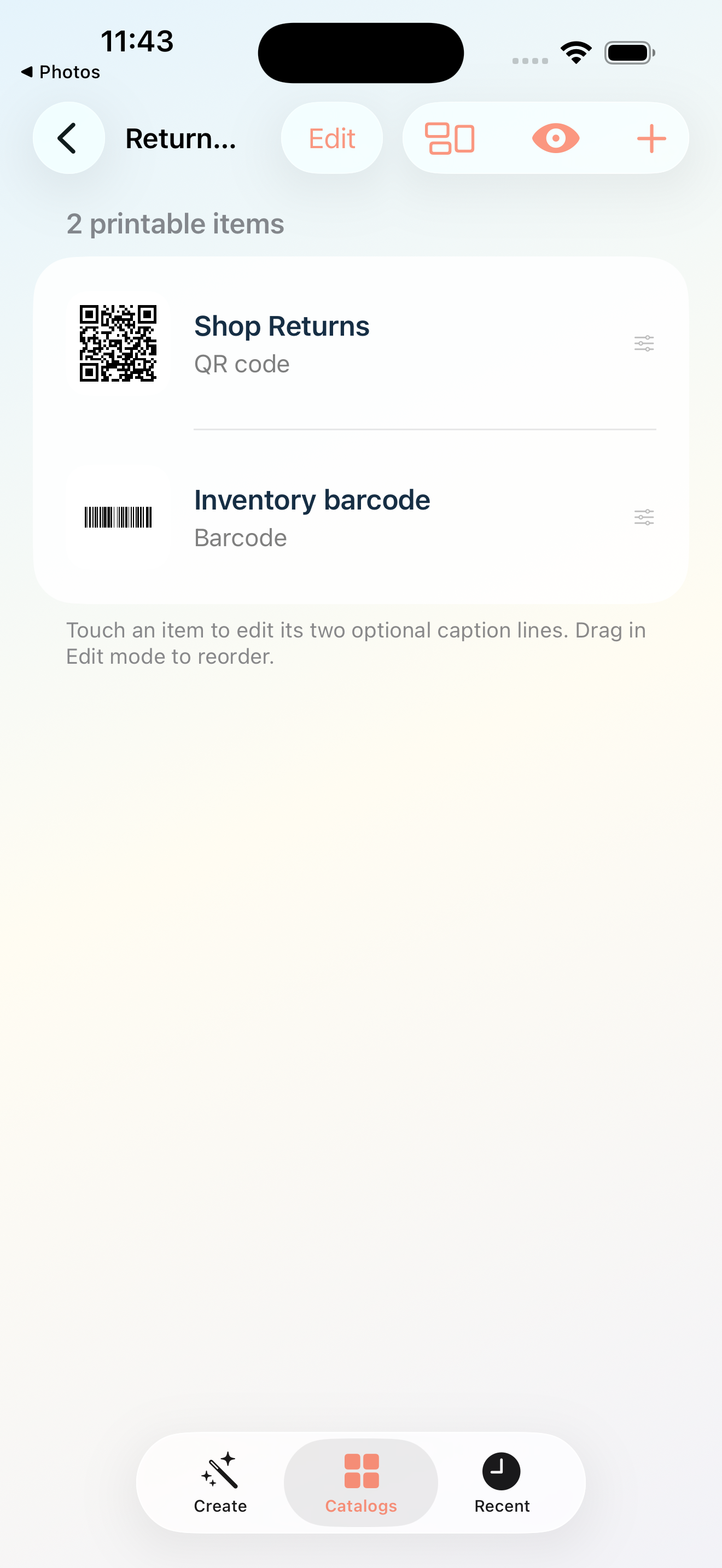 Catalogs Easy Return Label app screen
